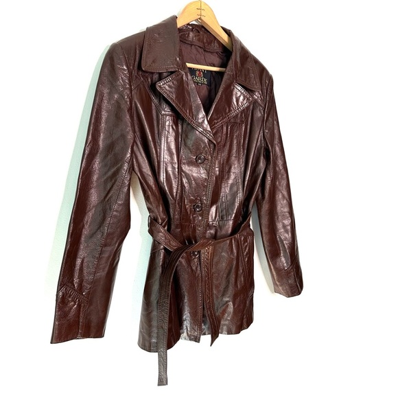 Avant Garde | Vintage Brown Button Down Leather Trench Coat - Picture 2 of 12